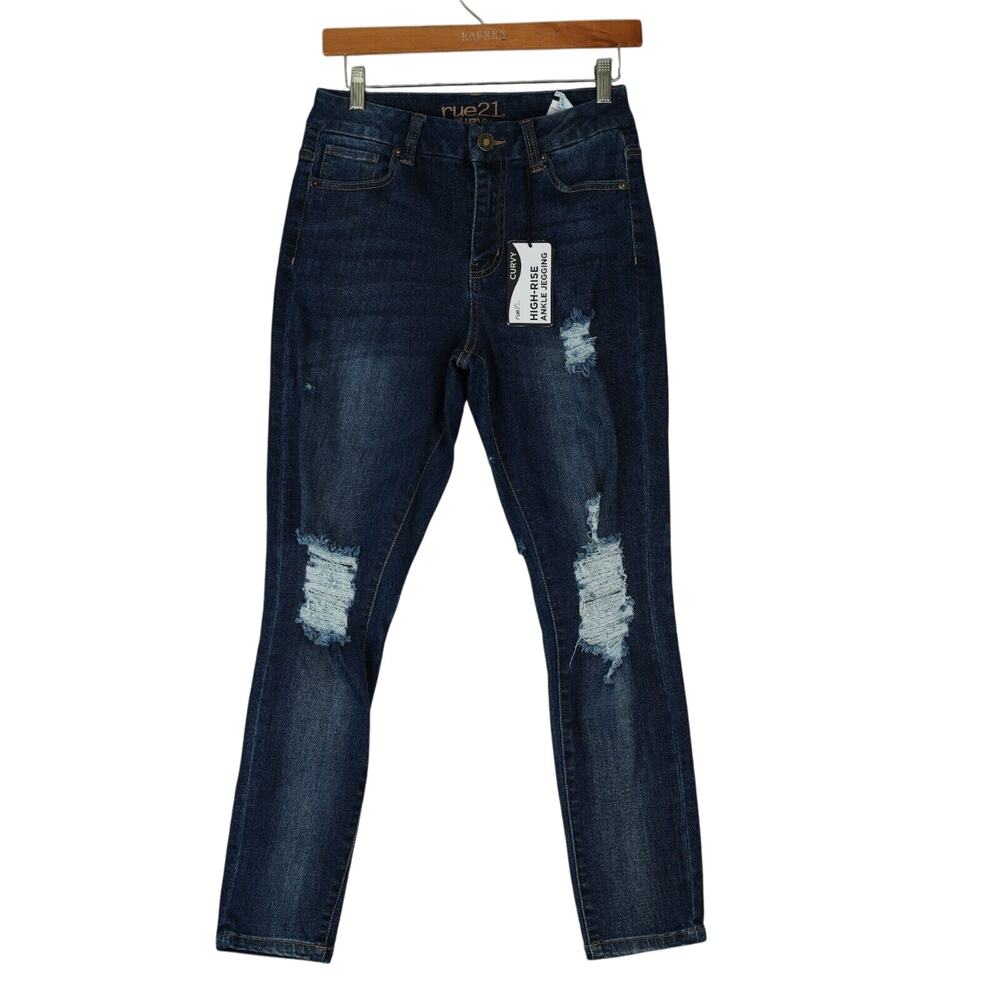 Rue 21 Jeans Curvy High‎ Rise Ankle Jegging Womens 6 Distressed Dark Wash Denim